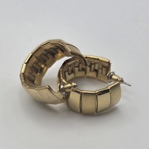 Gold Tone Chunky Huggie Hoop Earrings Wide Band Modern Statement